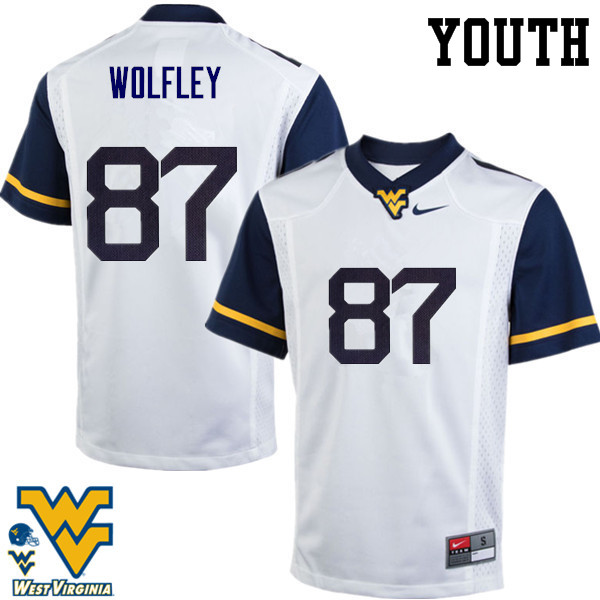 Youth #87 Stone Wolfley West Virginia Mountaineers College Football Jerseys-White - Click Image to Close